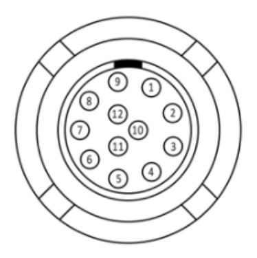 Sensor-side 1T12 connector face with pin positions 1 to 12